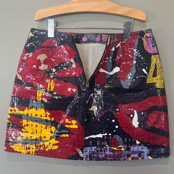 80s splatter art mini skirt with alligator skin shiny print overlay - Picture 5 of 7